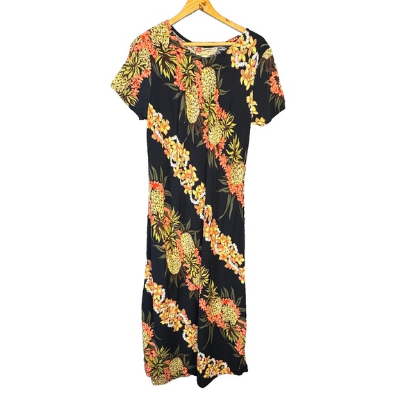 Hilo Hattie‎ The Hawaiian Dress Womens L Multicolor Pineapple Resort Wear Maxi - Picture 1 of 8
